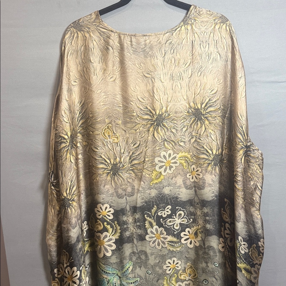 Silk Chiffon Oversized Boho Floral Kaftan Maxi Dress One Size - Picture 10 of 11